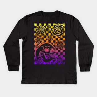 Skull and Roses Checkerboard (Sunset Version) Kids Long Sleeve T-Shirt